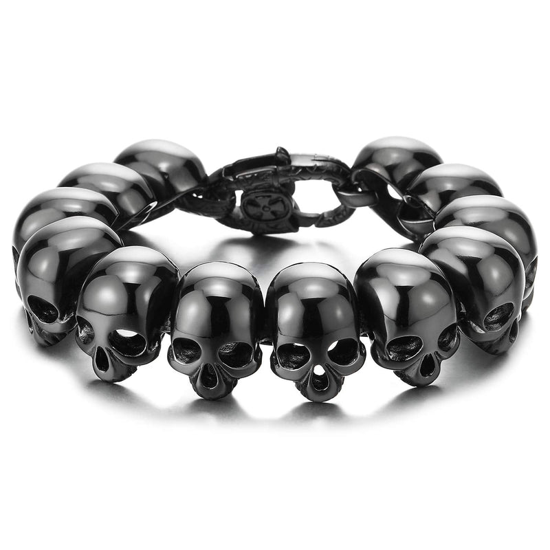 COOLSTEELANDBEYOND Mens Stainless Steel Large Skull Link Bracelet Biker Gothic Style Silver Color High Polished - coolsteelandbeyond