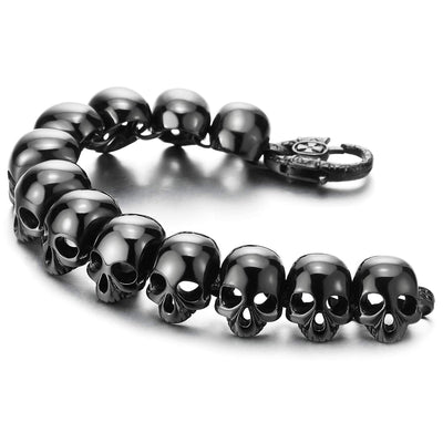 COOLSTEELANDBEYOND Mens Stainless Steel Large Skull Link Bracelet Biker Gothic Style Silver Color High Polished - coolsteelandbeyond