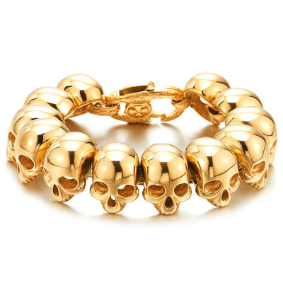 COOLSTEELANDBEYOND Mens Stainless Steel Large Skull Link Bracelet Biker Gothic Style Silver Color High Polished - coolsteelandbeyond