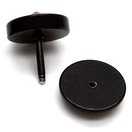 10mm Mens Black Stud Earrings with Spike Cubic Zirconia, Steel Illusion Tunnel Fake Ear Plugs Gauges - COOLSTEELANDBEYOND Jewelry