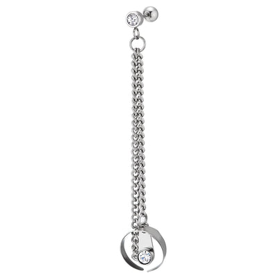 1pc Mens Womens Steel CZ Stud Ear Cuff Ear Clip Non-Piercing Dangling CZ Charm Double Chain Link Earring - COOLSTEELANDBEYOND Jewelry