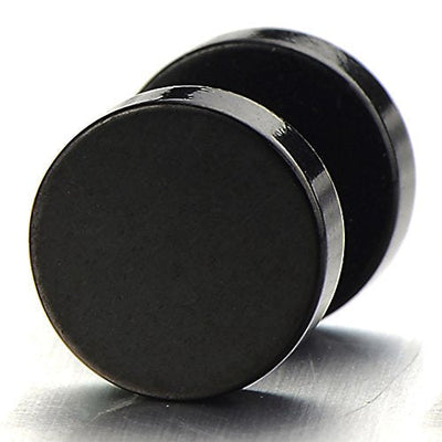 5MM-16MM Black Screw Stud Earrings for Men Women Steel Cheater Fake Ear Plugs Gauges Illusion Tunnel - coolsteelandbeyond