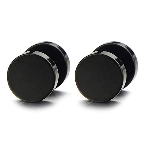 5MM-16MM Black Screw Stud Earrings for Men Women Steel Cheater Fake Ear Plugs Gauges Illusion Tunnel - coolsteelandbeyond