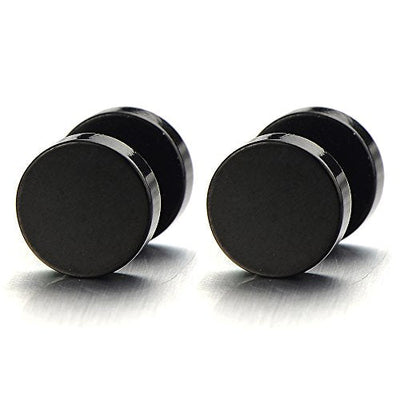 5MM-16MM Black Screw Stud Earrings for Men Women Steel Cheater Fake Ear Plugs Gauges Illusion Tunnel - coolsteelandbeyond