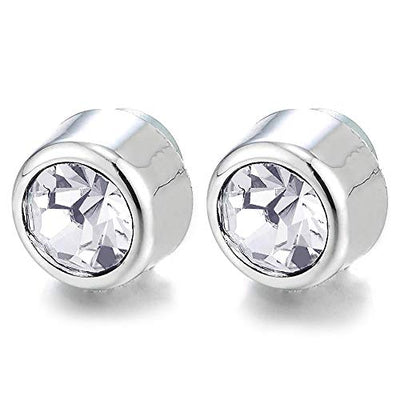 8MM Mens Womens Magnetic Circle Stud Earrings with Rhinestones, Non-Piercing Clip On Cheater Gauges - COOLSTEELANDBEYOND Jewelry