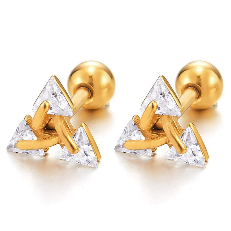 Black Stainless Steel Triangle Cubic Zirconia Stud Earrings for Men Women, Screw Back Post, 2pcs - coolsteelandbeyond