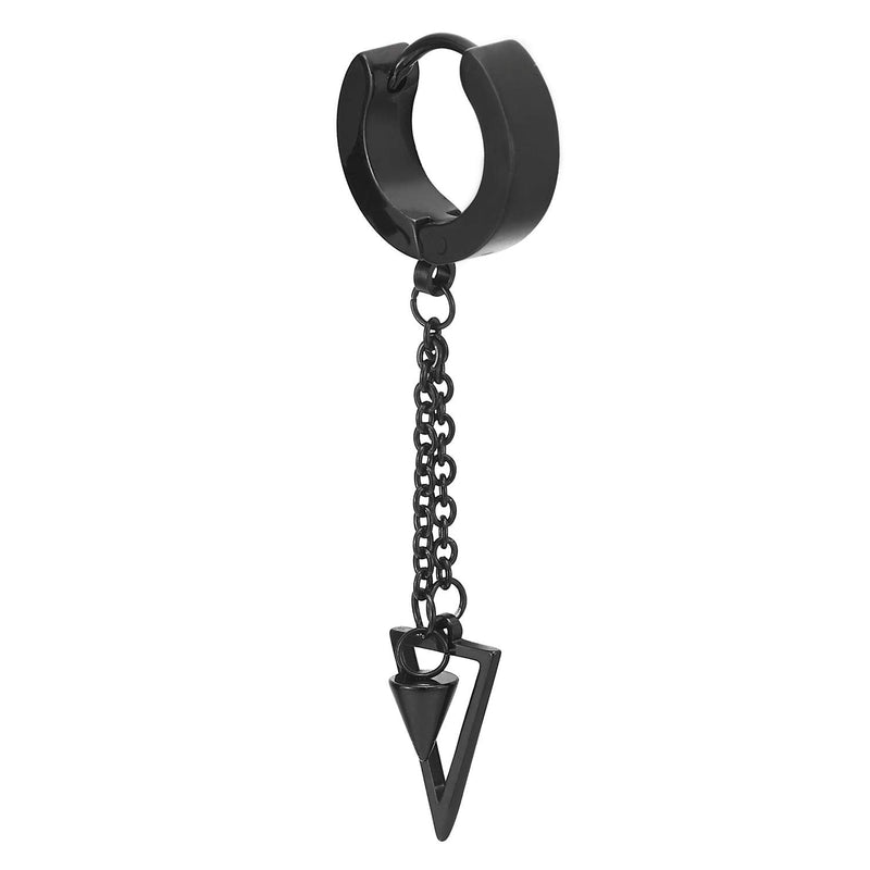 Steel Huggie Hinged Earrings with Long Chain Dangling Cone and Hollow Triangle Men Women, 2pcs - coolsteelandbeyond