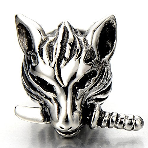 Rock Punk Mens Wolf Head Sword Stud Earrings in Stainless Steel, 2 Pcs - coolsteelandbeyond