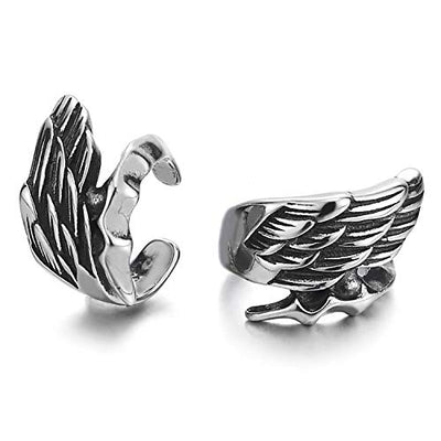 Mens Women Stainless Steel Vintage Angle Wing Ear Cuff Ear Clip Non-Piercing Clip On Earrings Gothic - COOLSTEELANDBEYOND Jewelry