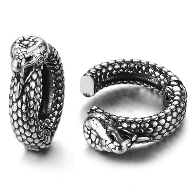 Mens Women Steel Cobra Snake Scales Pattern Ear Cuff Ear Clip Non-Piercing Clip On Earrings 2 pcs - COOLSTEELANDBEYOND Jewelry