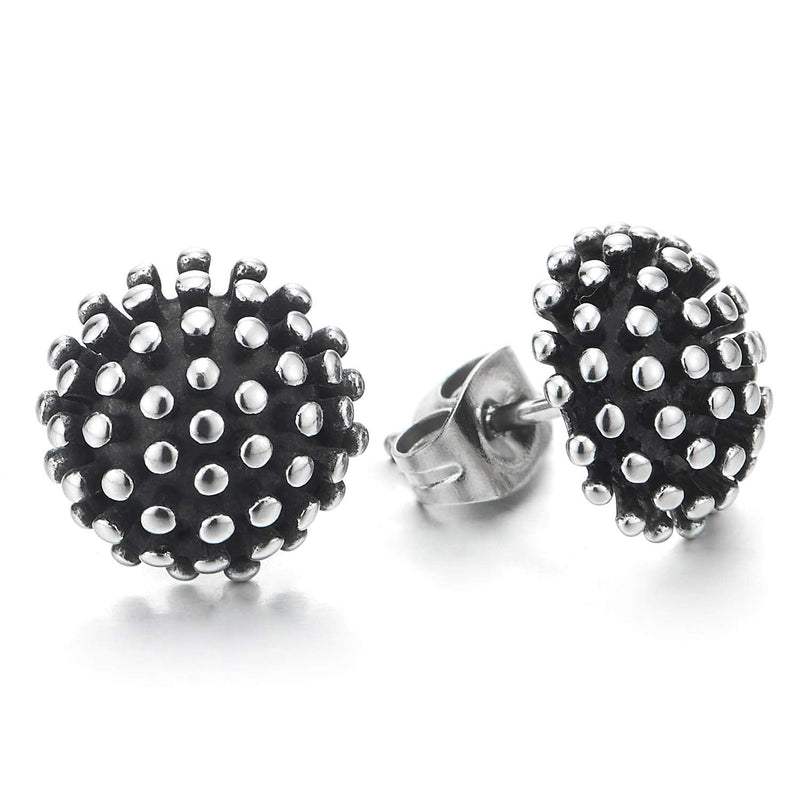 Mens Women Vintage Dotted Circle Dome Half Ball Stud Earrings in Steel, Punk Rock, Unique - COOLSTEELANDBEYOND Jewelry