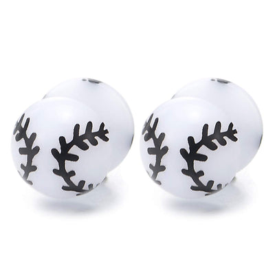Mens Womens White Half Ball Dome Stud Earrings with Black Wheat, Steel Cheater Fake Ear Plugs Gauges - COOLSTEELANDBEYOND Jewelry
