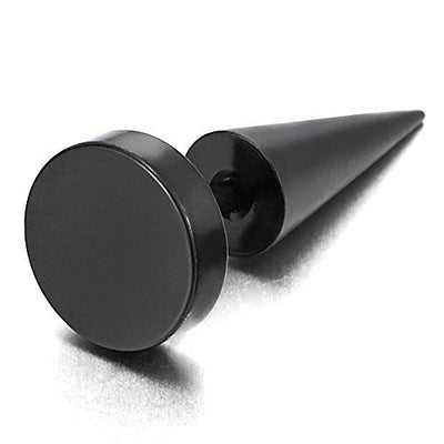 Pair of 8MM Black Circle Stud Earrings in Stainless Steel for Men and Women, Featuring Spiked Screw Back for a Bold, Edgy Look - COOLSTEELANDBEYOND Jewelry