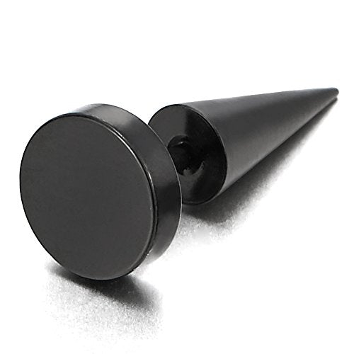 Pair of 8MM Black Circle Stud Earrings in Stainless Steel for Men and Women, Featuring Spiked Screw Back for a Bold, Edgy Look - COOLSTEELANDBEYOND Jewelry