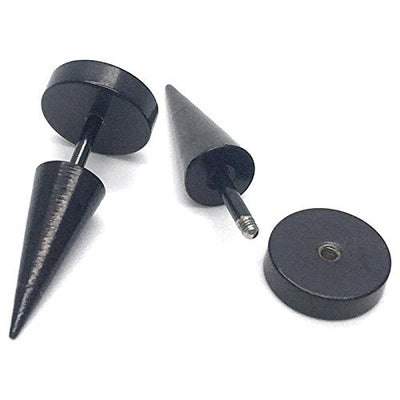 Pair of 8MM Black Circle Stud Earrings in Stainless Steel for Men and Women, Featuring Spiked Screw Back for a Bold, Edgy Look - COOLSTEELANDBEYOND Jewelry