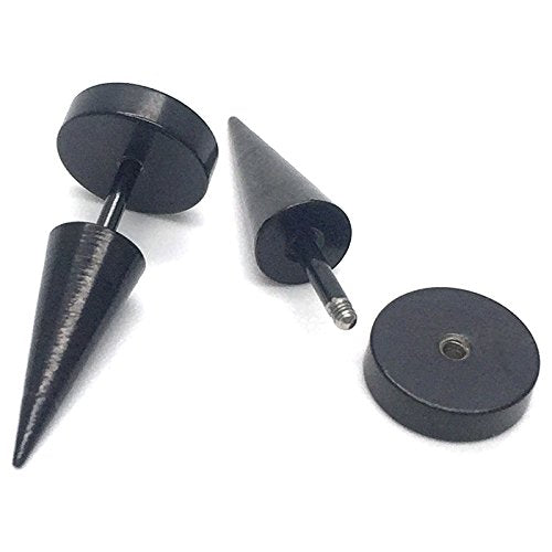 Pair of 8MM Black Circle Stud Earrings in Stainless Steel for Men and Women, Featuring Spiked Screw Back for a Bold, Edgy Look - COOLSTEELANDBEYOND Jewelry