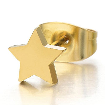 Pair Gold Color Moon and Star Stainless Steel Plain Stud Earrings for Women and - COOLSTEELANDBEYOND Jewelry