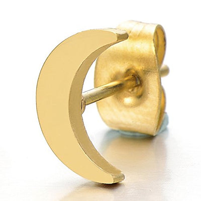 Pair Gold Color Moon and Star Stainless Steel Plain Stud Earrings for Women and - COOLSTEELANDBEYOND Jewelry