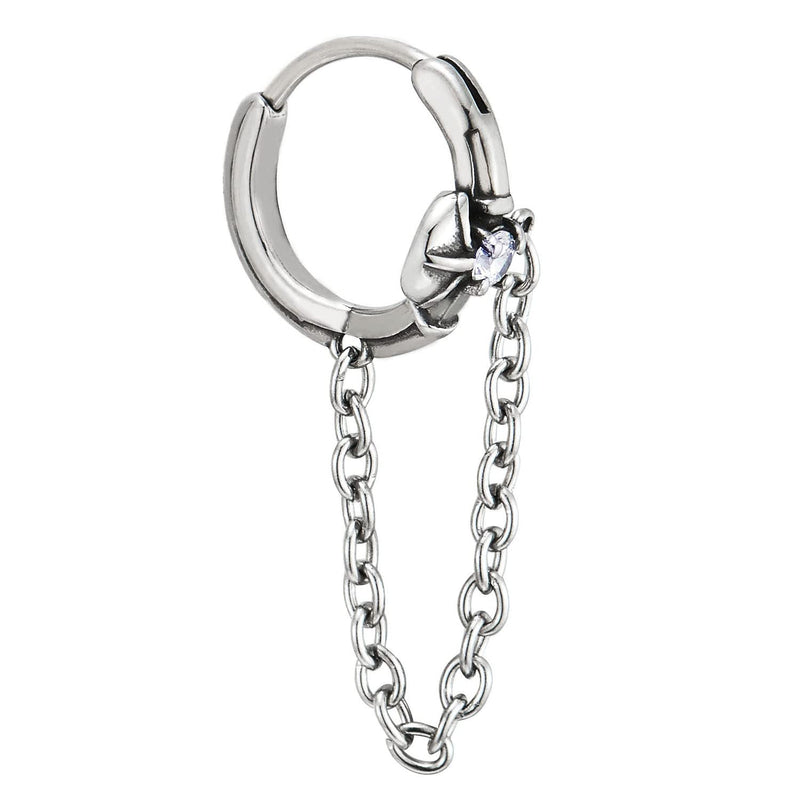 Pair Mens Women Steel Cross Circle Huggie Hinged Hoop Earrings with Cubic Zirconia and Chain - COOLSTEELANDBEYOND Jewelry