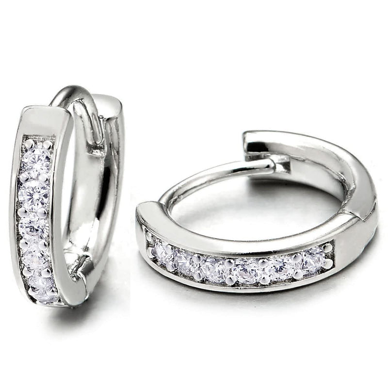 Pair Mens Womens Small Huggie Hinged Hoop Earrings with Cubic Zirconia - COOLSTEELANDBEYOND Jewelry