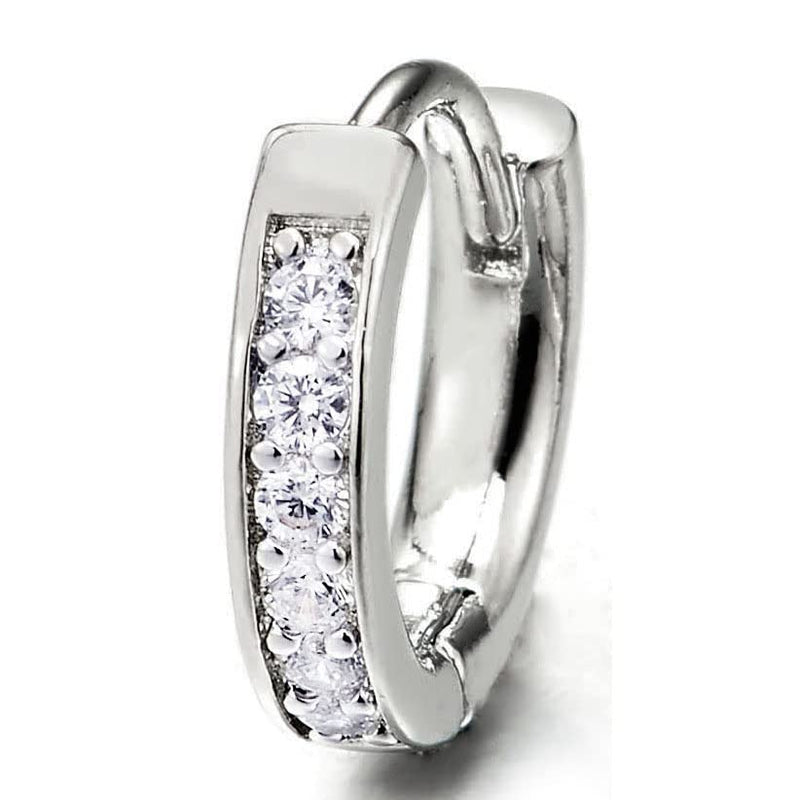 Pair Mens Womens Small Huggie Hinged Hoop Earrings with Cubic Zirconia - COOLSTEELANDBEYOND Jewelry