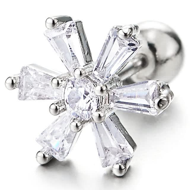 Pair Sparkling Steel Firework Flower Stud Earrings with Cubic Zirconia for Women, Screw Back - COOLSTEELANDBEYOND Jewelry