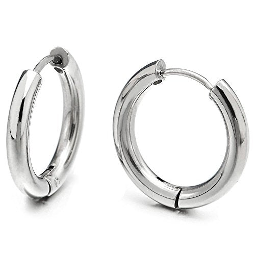 Pair Stainless Steel Plain Circle Huggie Hinged Hoop Earrings for Men Women, Classic… - coolsteelandbeyond