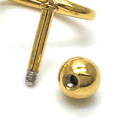 Pair Steel Gold Color Ball Barbell Stud Earrings, Dangling Cross with Cubic Zirconia, Mens Womens - COOLSTEELANDBEYOND Jewelry
