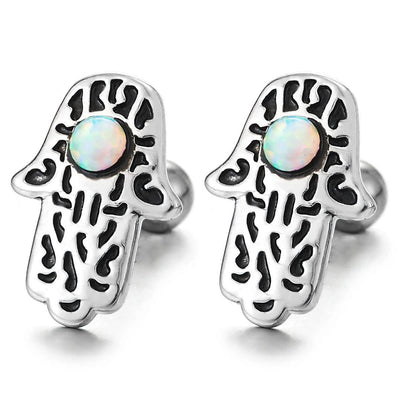 Pair Steel Solitaire Screw Stud Earrings with Dangle Star Pentagram of Cubic Zirconia, Screw Back - COOLSTEELANDBEYOND Jewelry