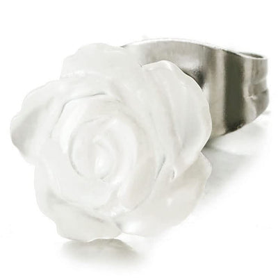 Pair White Acrylic Rose Flower Stud Earrings for Women - COOLSTEELANDBEYOND Jewelry