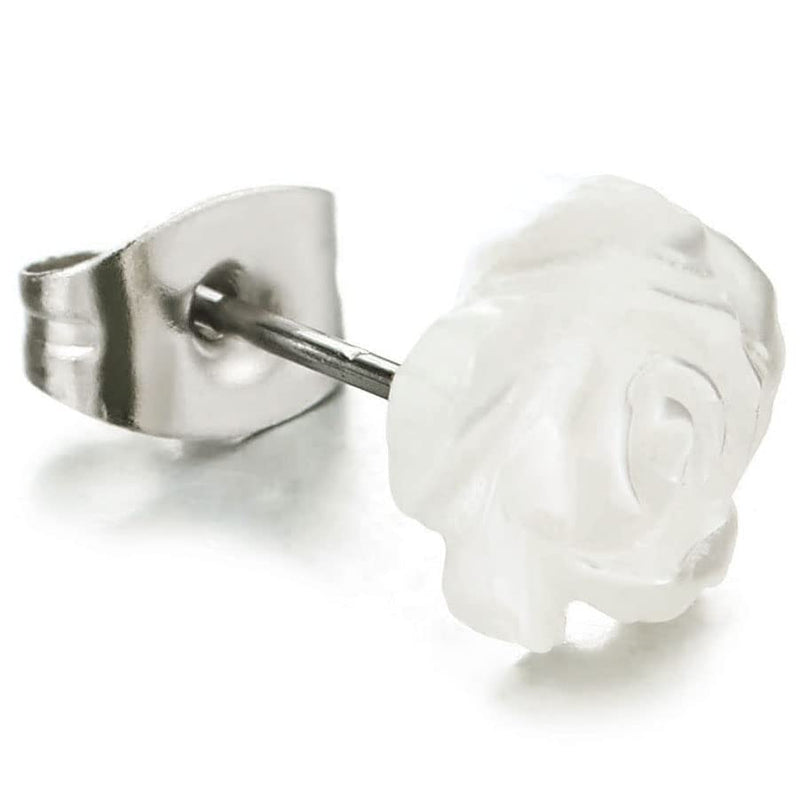 Pair White Acrylic Rose Flower Stud Earrings for Women - COOLSTEELANDBEYOND Jewelry