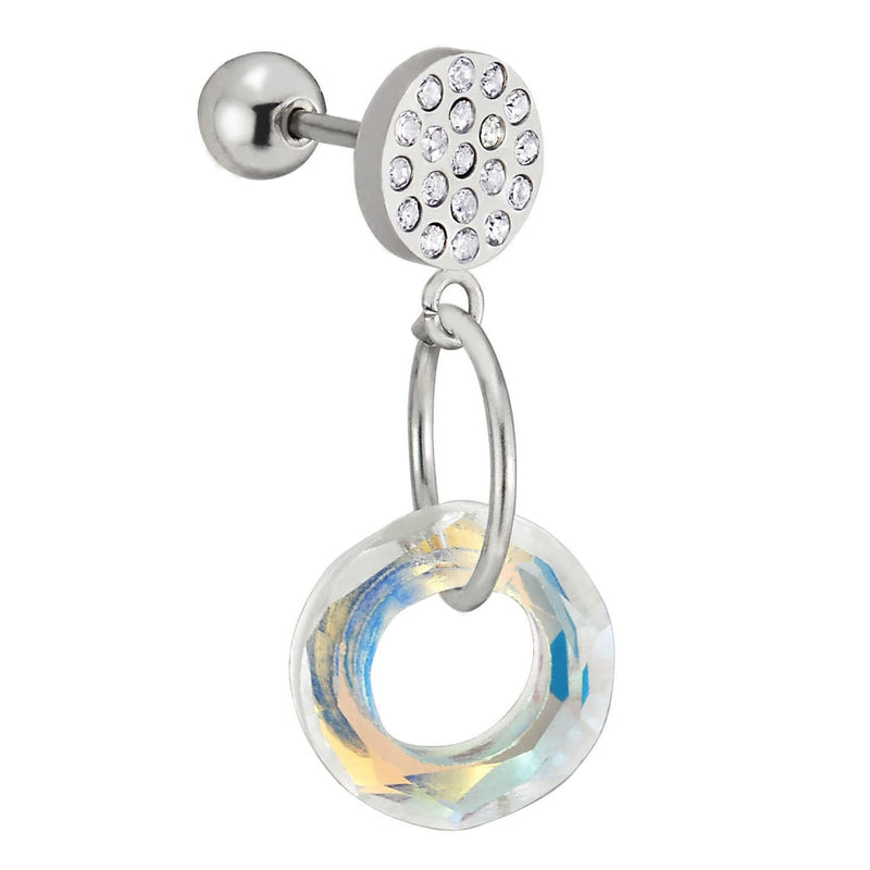 Pair Womens Steel CZ Barbell Stud Earrings with Dangling Circle Crystal Gem Stone, Screw Back - COOLSTEELANDBEYOND Jewelry