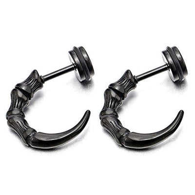 Retro Style Half Hoop Claw Tail Stud Earrings for Man, Stainless Steel, Screw Back, 2 Pcs - coolsteelandbeyond