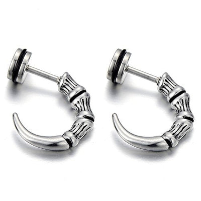 Retro Style Half Hoop Claw Tail Stud Earrings for Man, Stainless Steel, Screw Back, 2 Pcs - coolsteelandbeyond