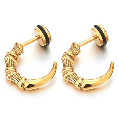 Retro Style Half Hoop Claw Tail Stud Earrings for Man, Stainless Steel, Screw Back, 2 Pcs - coolsteelandbeyond