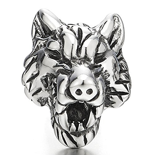 Rock Punk Mens Vintage Wolf Head Stud Earrings in Stainless Steel, 2 Pcs - coolsteelandbeyond