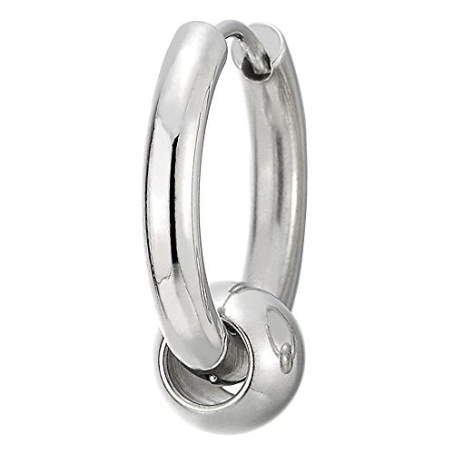 Stainless Steel Circle Beads Huggie Hinged Hoop Earrings for Men Women, 2pcs - coolsteelandbeyond