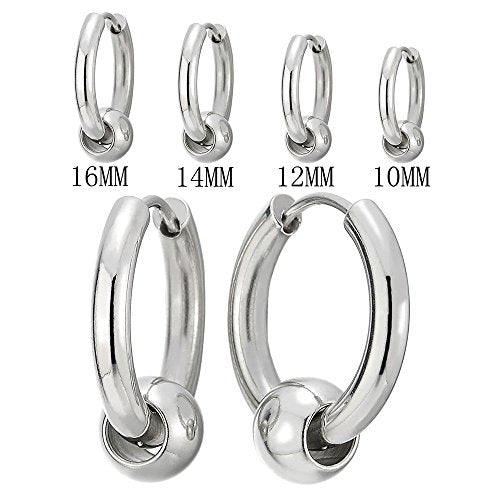 Stainless Steel Circle Beads Huggie Hinged Hoop Earrings for Men Women, 2pcs - coolsteelandbeyond