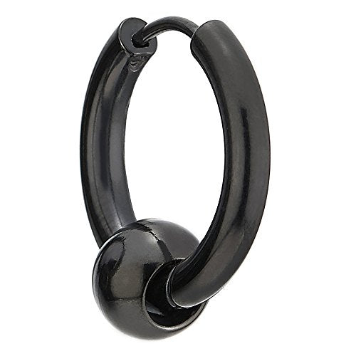 Stainless Steel Black Circle Beads Huggie Hinged Hoop Earrings for Men Women, 2pcs - coolsteelandbeyond