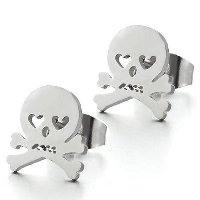 Stainless Steel Pirate Skull Stud Earrings for Men, Gothic Punk Rock, 2 pcs - COOLSTEELANDBEYOND Jewelry