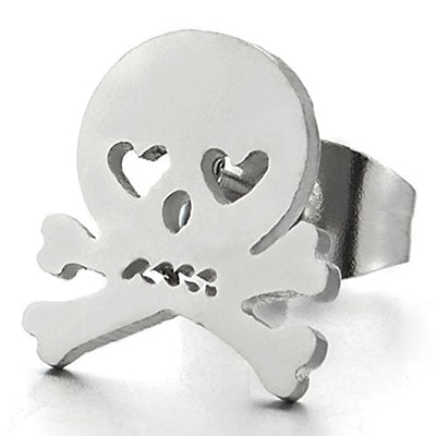 Stainless Steel Pirate Skull Stud Earrings for Men, Gothic Punk Rock, 2 pcs - COOLSTEELANDBEYOND Jewelry