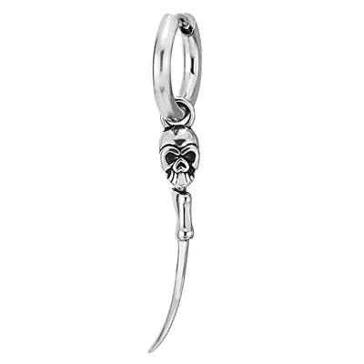 Steel Huggie Hinged Earrings with Dangling Vintage Spiked Curved Tail Sword Skull, Mens Women - COOLSTEELANDBEYOND Jewelry
