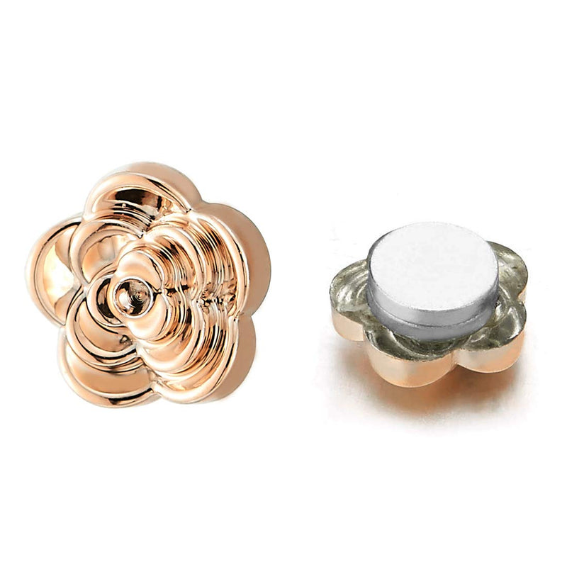 Unique Womens Magnetic Rose Gold Camellia Flower Stud Earring, Non-Piercing Clip On Fake Ear - COOLSTEELANDBEYOND Jewelry