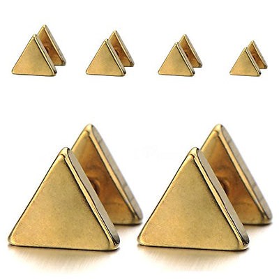 Unisex Stainless Steel Gold Triangle Screw Stud Earrings for Man and Women, 2pcs - coolsteelandbeyond