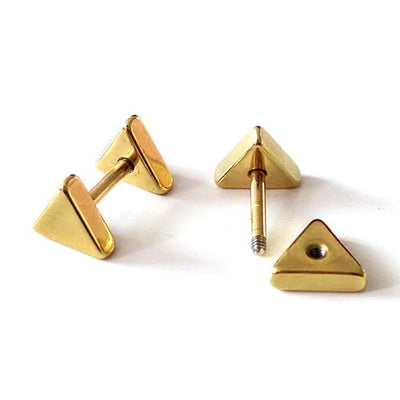 Unisex Stainless Steel Gold Triangle Screw Stud Earrings for Man and Women, 2pcs - coolsteelandbeyond