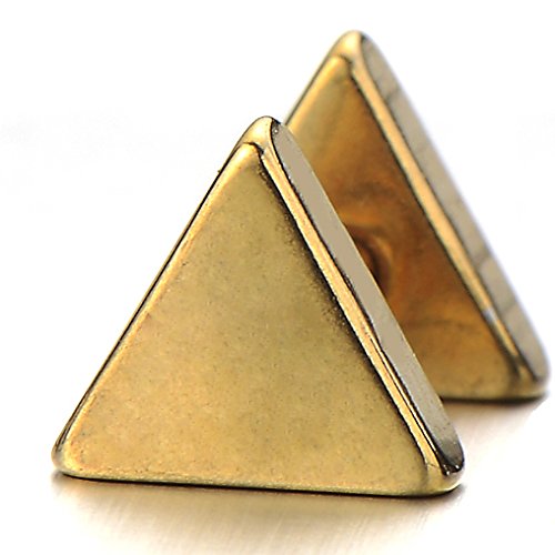 Unisex Stainless Steel Gold Triangle Screw Stud Earrings for Man and Women, 2pcs - coolsteelandbeyond