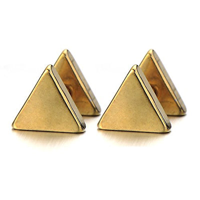 Unisex Stainless Steel Gold Triangle Screw Stud Earrings for Man and Women, 2pcs - coolsteelandbeyond