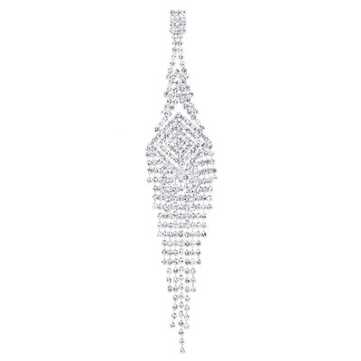 Wedding Bridal Rhinestone Pave Cluster Spiral Square Chain Long Tassel Dangle Statement Earrings - COOLSTEELANDBEYOND Jewelry