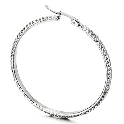 Women Steel Large Braided Pattern Circle Huggie Hinged Hoop Earrings, Fashion - COOLSTEELANDBEYOND Jewelry