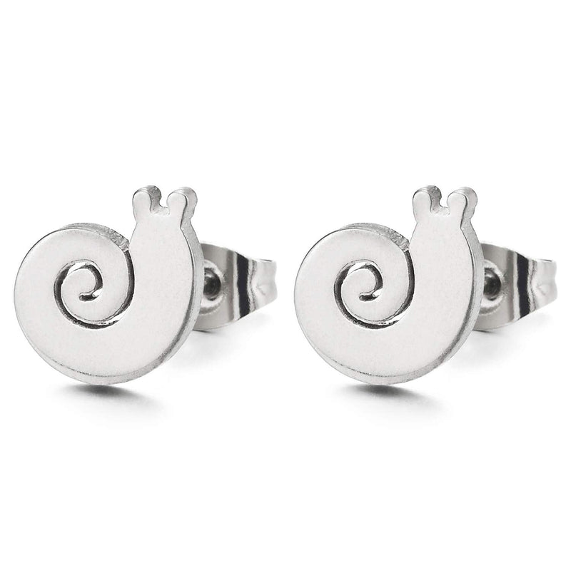 Womens Small Spiral Snail Stud Earrings, Stainless Steel, Cute, 2 pcs - COOLSTEELANDBEYOND Jewelry